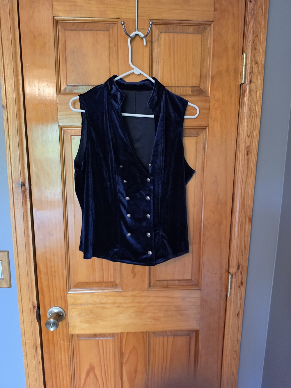 Velvet Double-Breasted Sleeveless Vest - Dark Blue